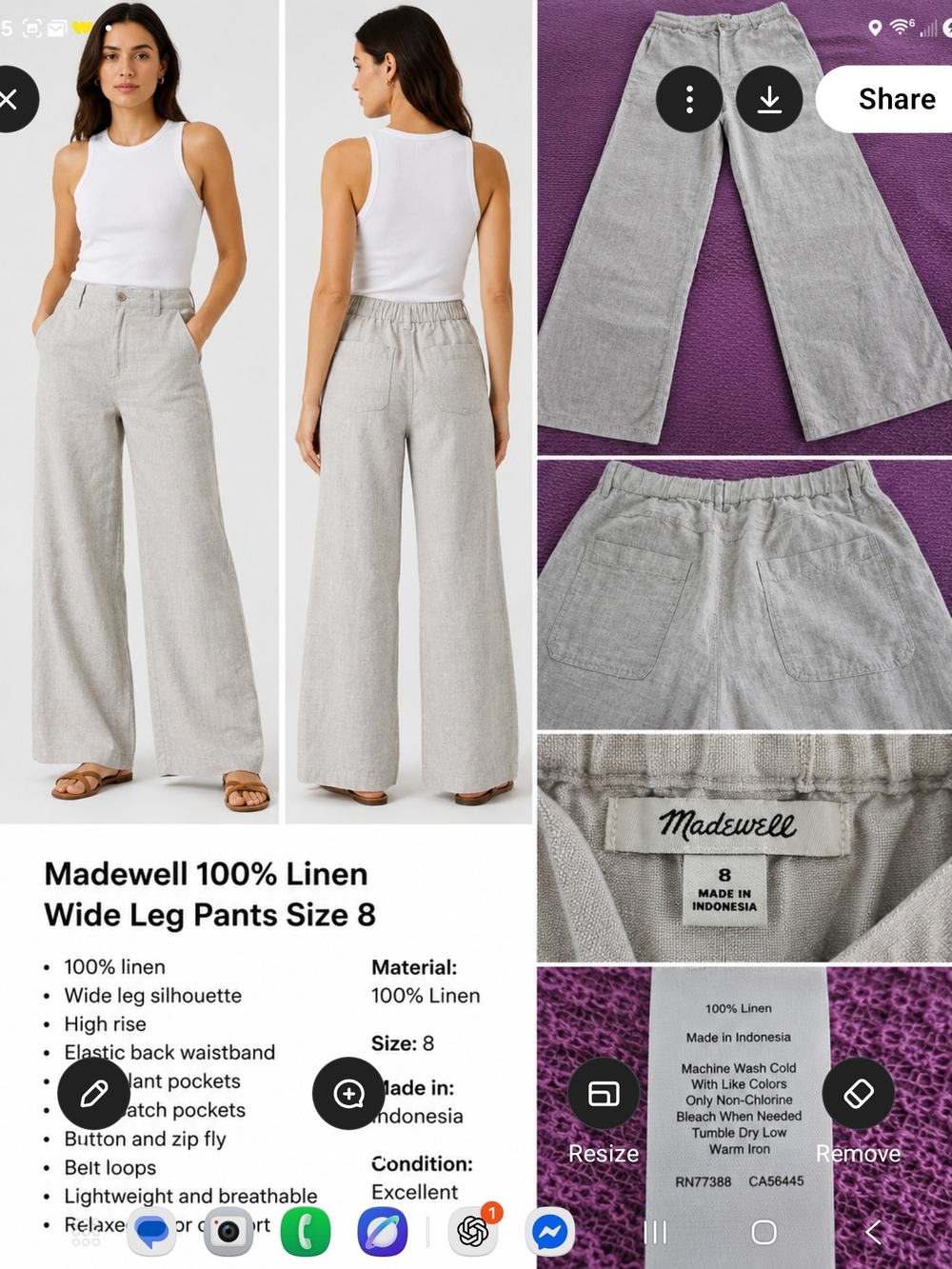 Madewell Wide-Leg Linen Pants in Light Gray